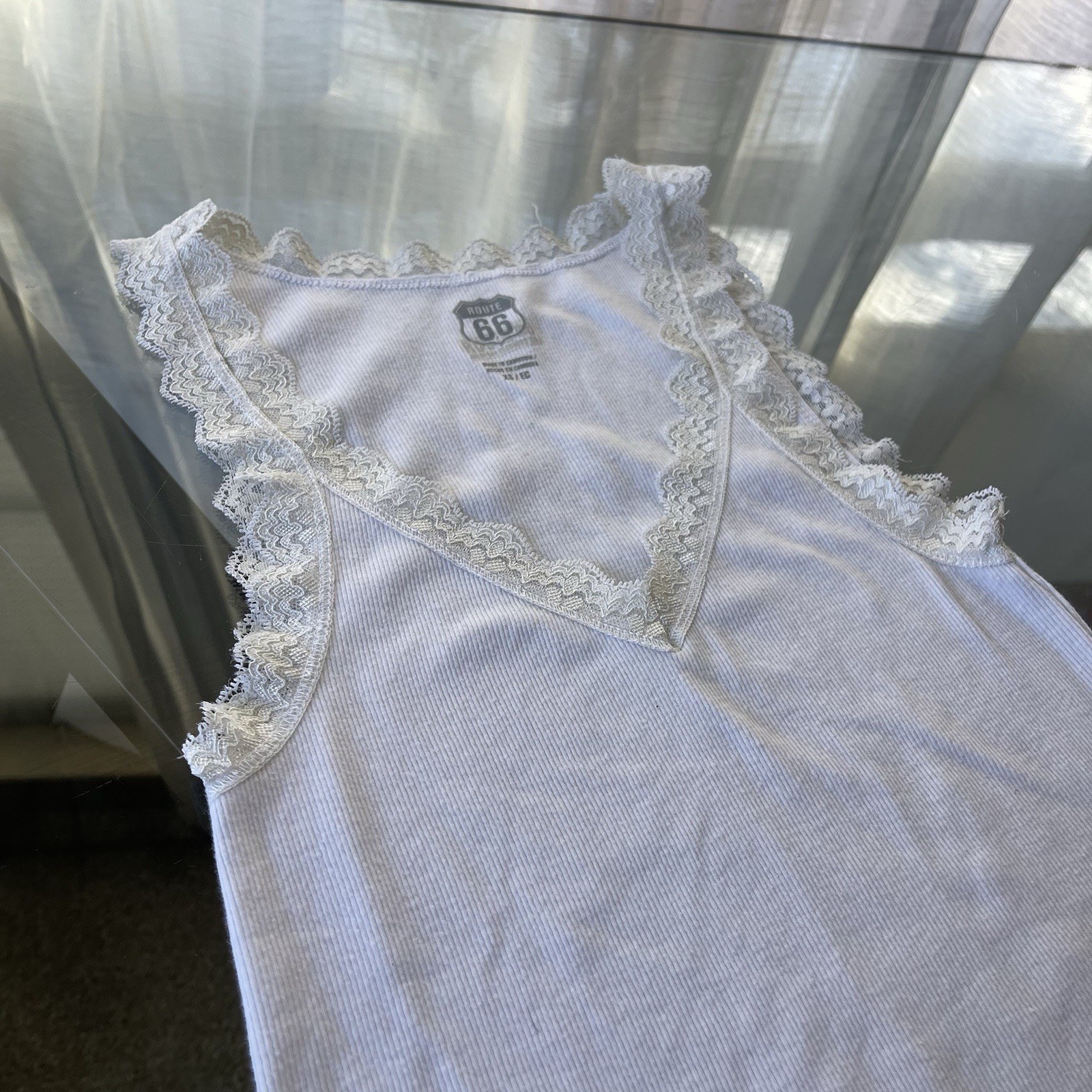 Route 66 Womens Y2K Lace Trim Preppy Cami Size XS White 90S Staple Classic