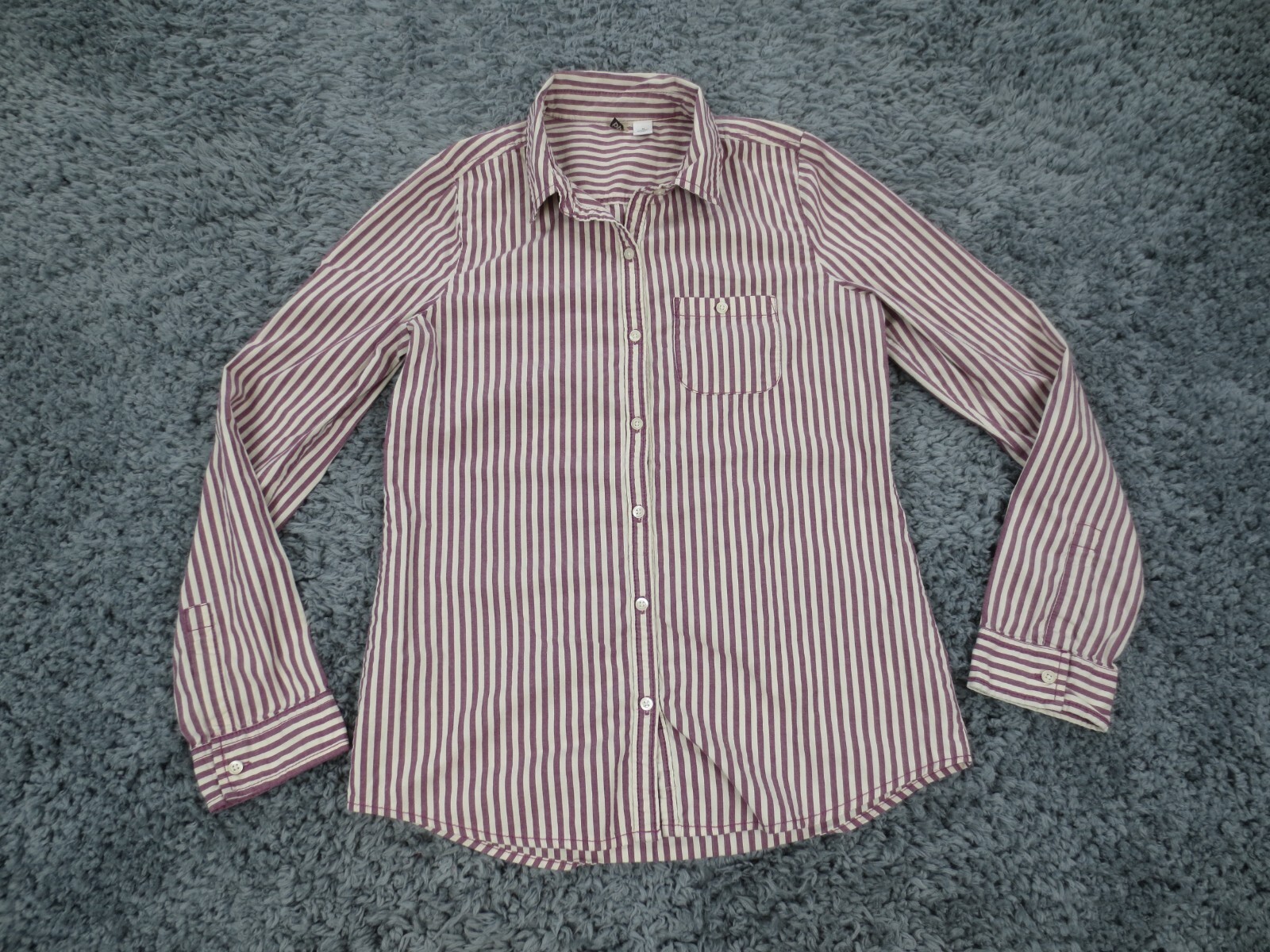 BP Shirt Womens Medium Purple Striped Cotton Spandex Long Sleeve Button Up