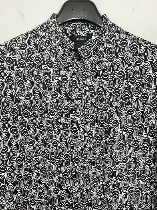 Ali Miles Thumb Print Tunic Top Women’s Size L Button Front A-Line Side Slit Hem