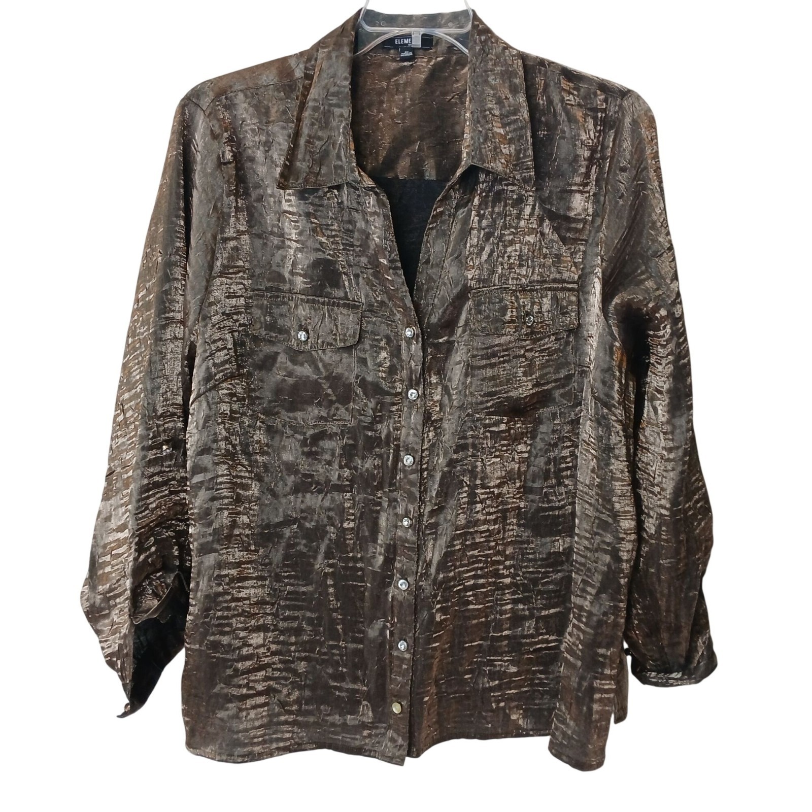 Metallic Brown Button Shirt 3X Rayon Polyester Blend Shiny Texture Button #I-7