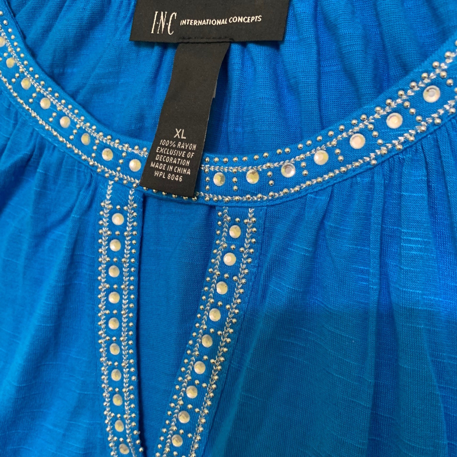 INC International Concepts Women XL Blue Cold Shoulder Rhinestone Top New w/Tags