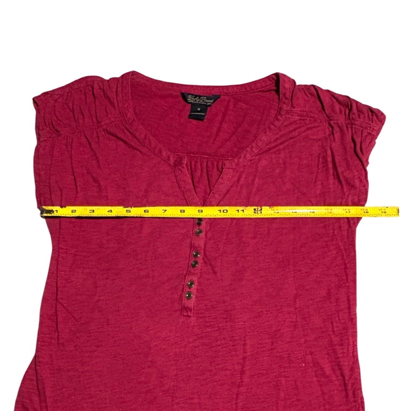 Lucky Brand Womens Knit Henley Top Berry Pink Cap Sleeve Button V-Neck M Basic