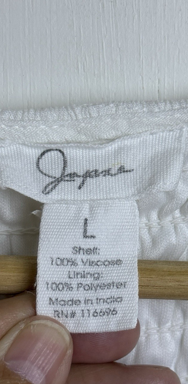 Japna Peasant Top White Brown Embroidered Flowers Size L Fairy Coquette Festival