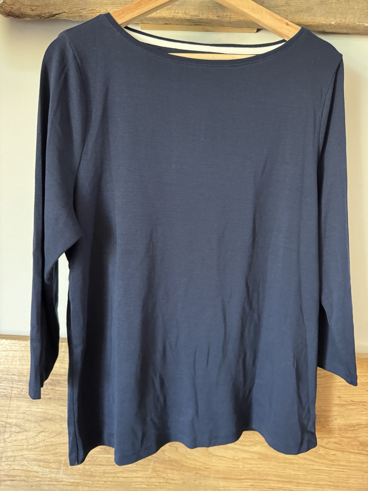 New Talbots Tee Navy Blue Pima Cotton Boatneck 3/4 Sleeve Shirt Size XLP