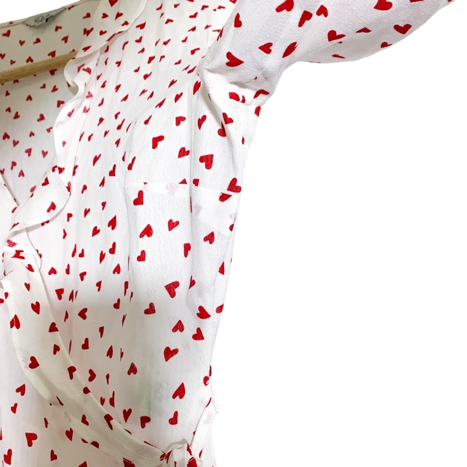 Rails Simone Heart Print Wrap Crop Ruffle Peplum Blouse Top White Red Small