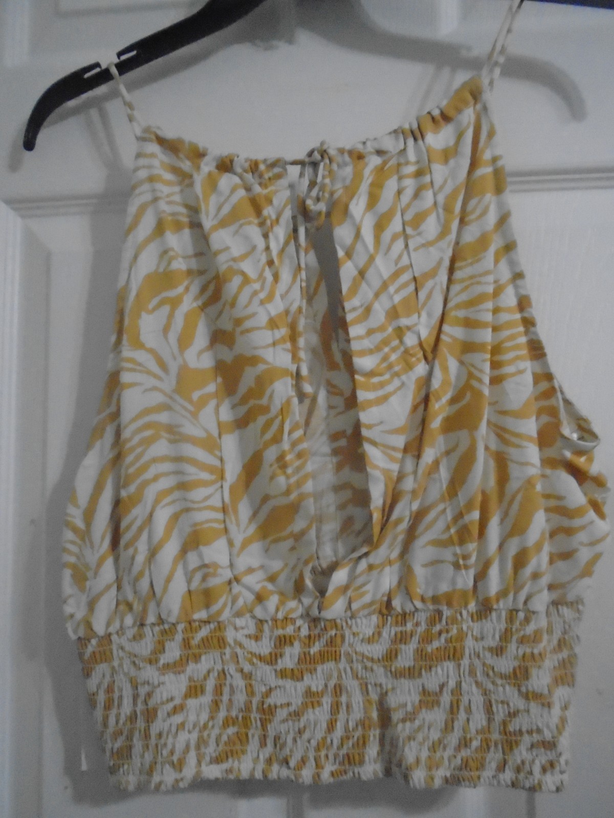 JAPNA INDIA MUSTARD-CREAM CROP DRAWSTRING CAMISOLE TANK TOP SIZE LARGE