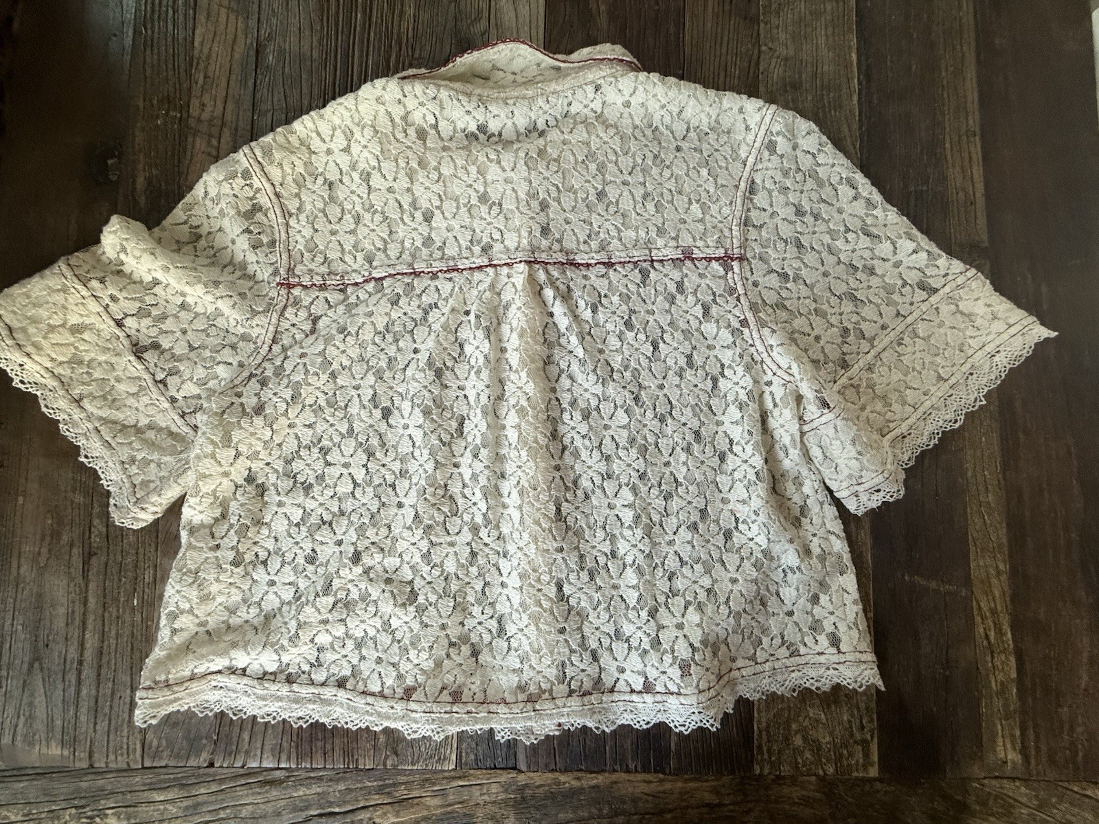 Free People Mannie Ivory Lace Collared Boxy Crop Button Down Shirt Top Small