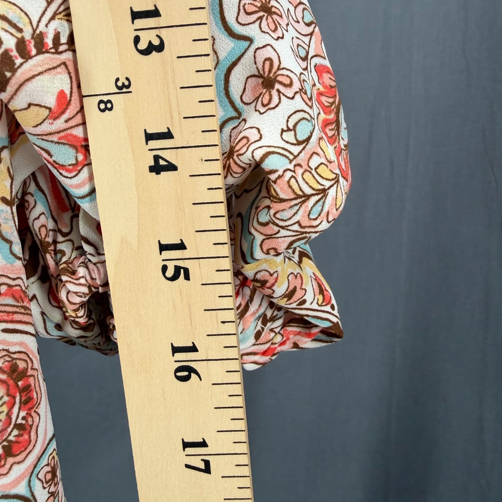 CeCe Womens Paisley Floral Off Shoulder Ruffle Sleeve Tie Hem Blouse Large Coral