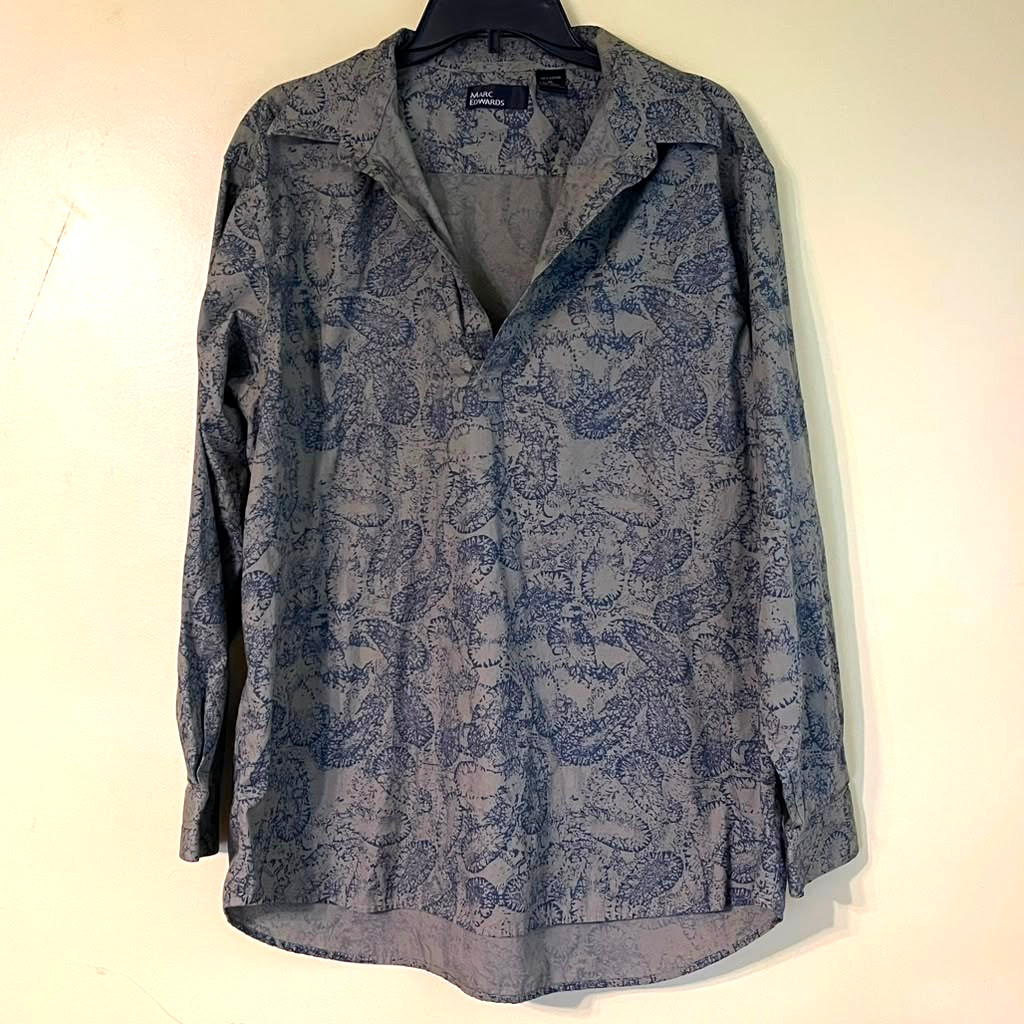Marc Edwards Womens XL Abstract Botanical Print V-Neck Popover Shirt Blouse