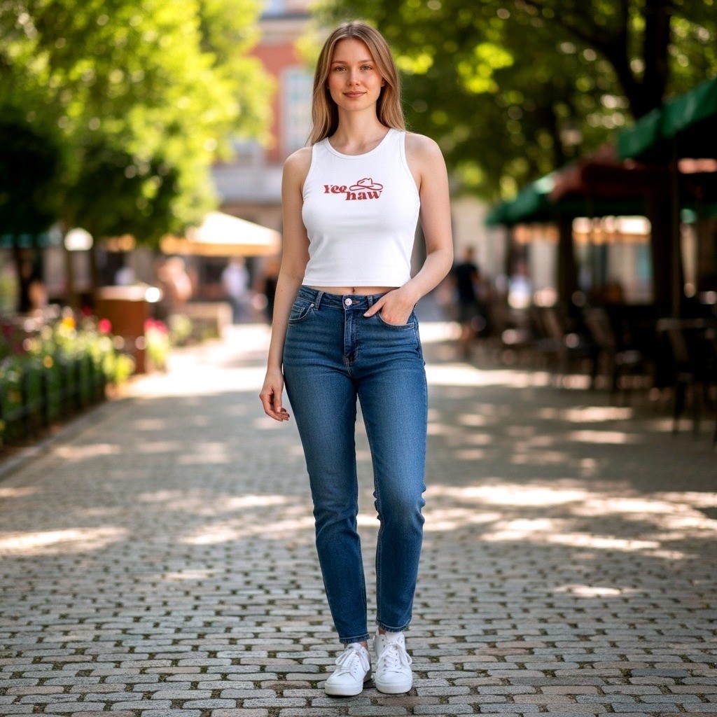 SHEIN X Yee Haw Graphic Crop Tank Top White Red Cowboy Hat Large sw220329273774