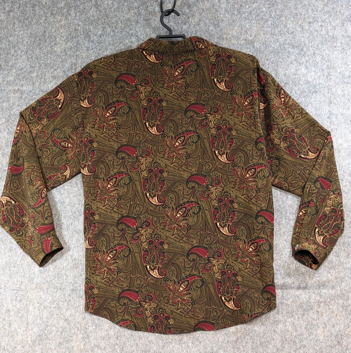 Vtg Impressions of California Top Women Extra Large Green Red Paisley Button-Up