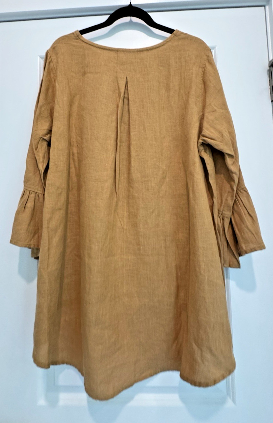 NWT Crown Linen Designs 100% Linen Tunic Top L Sleeve Boho Coastal Camel Mustard