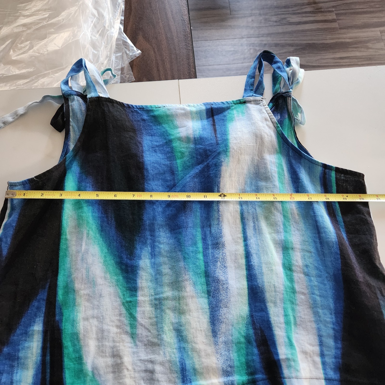 DKNY Printed Tie Strap Linen Caribbean Multi Tank Top Womens Size L NWT