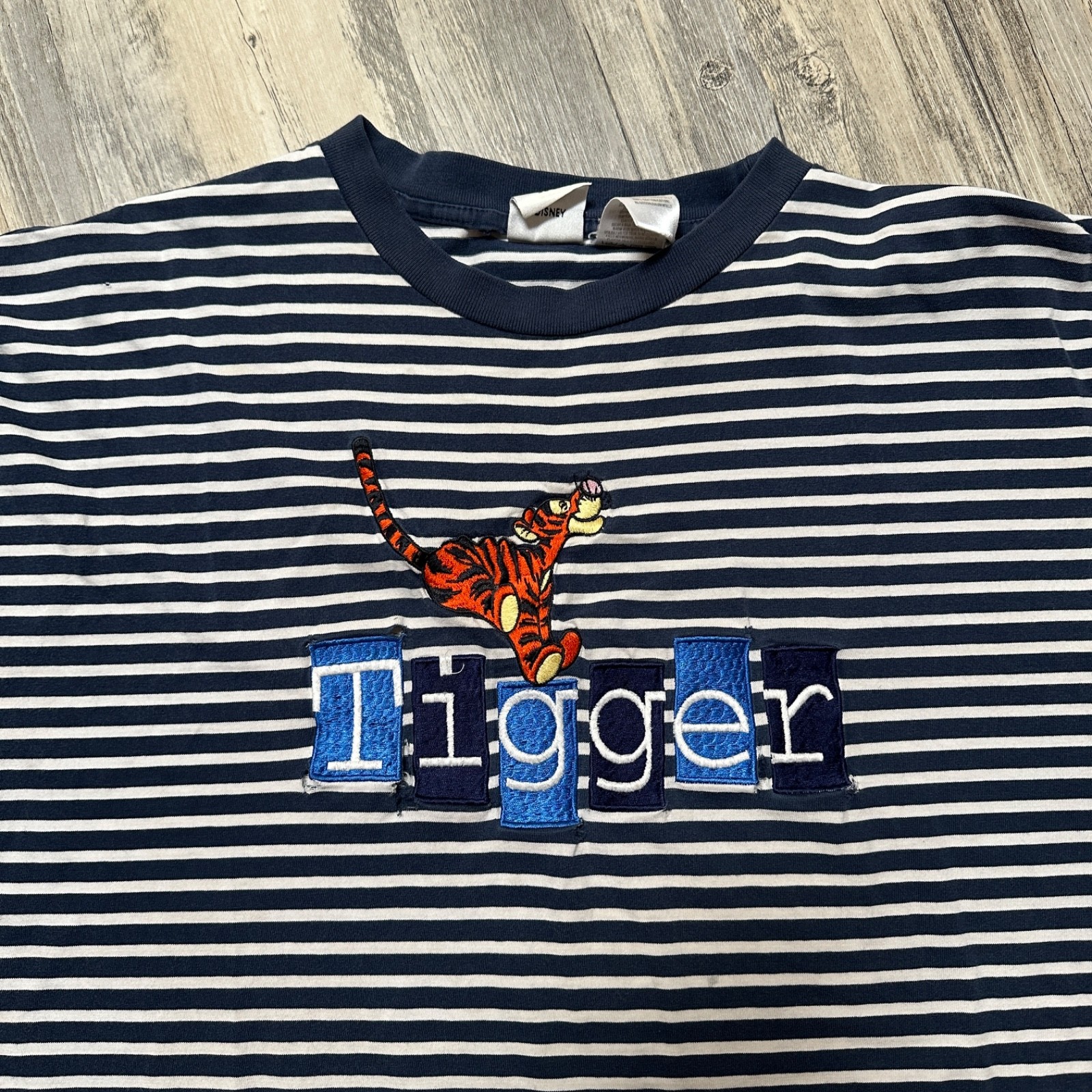 Vtg Disney Store Tigger Embroidered Striped Shirt XXL Winnie the Pooh Distressed