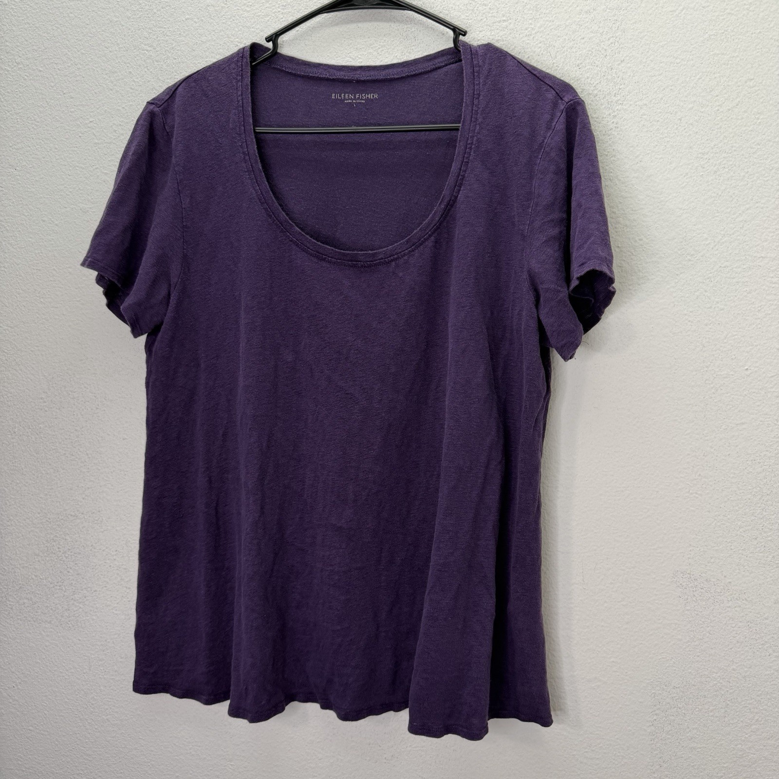 Eileen Fisher 100% Linen Scoop Neck Purple Top Lightweight minimalist SZ L