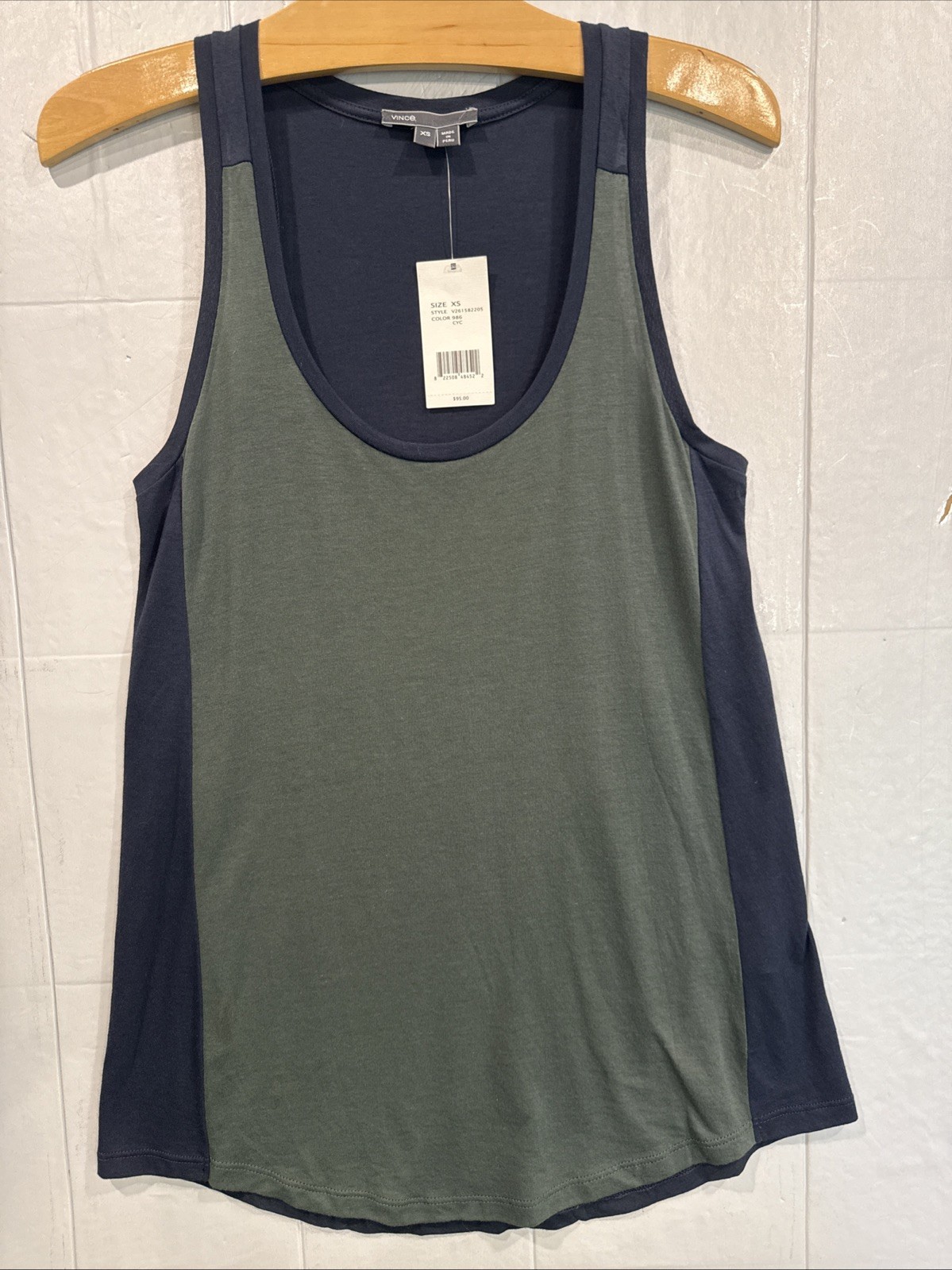 Vince NWT Luxury Pima Cotton Modal Blend Racerback Green Blue Sz XS Fits S $95
