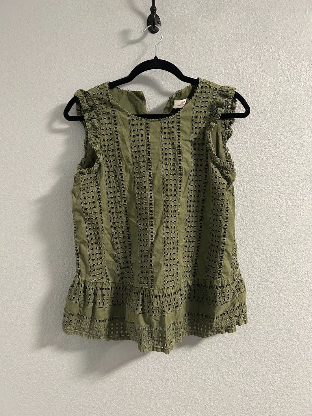 Vineyard Vines Green Sea Spray Peplum Eyelet Top