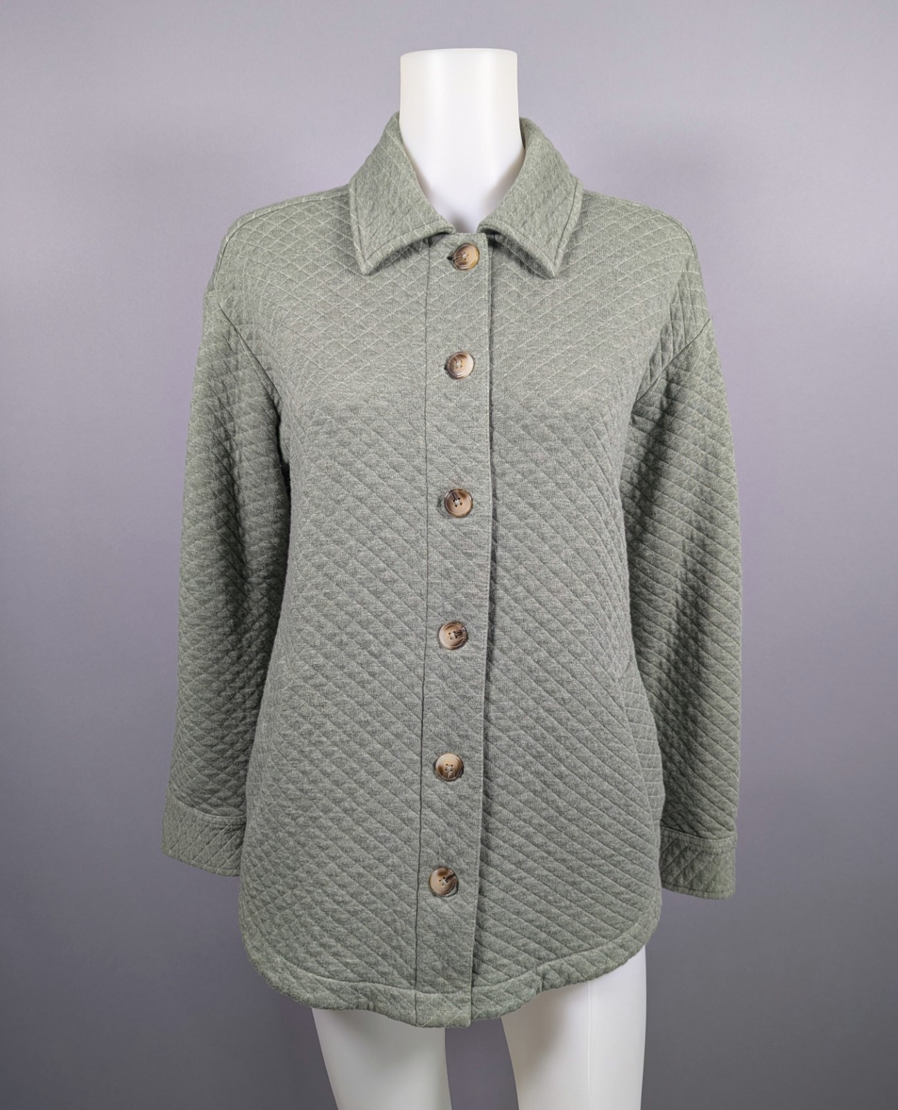J Jill Sage Green Quilted Button Front Jacket Lightweight Soft Shacket Sz Small