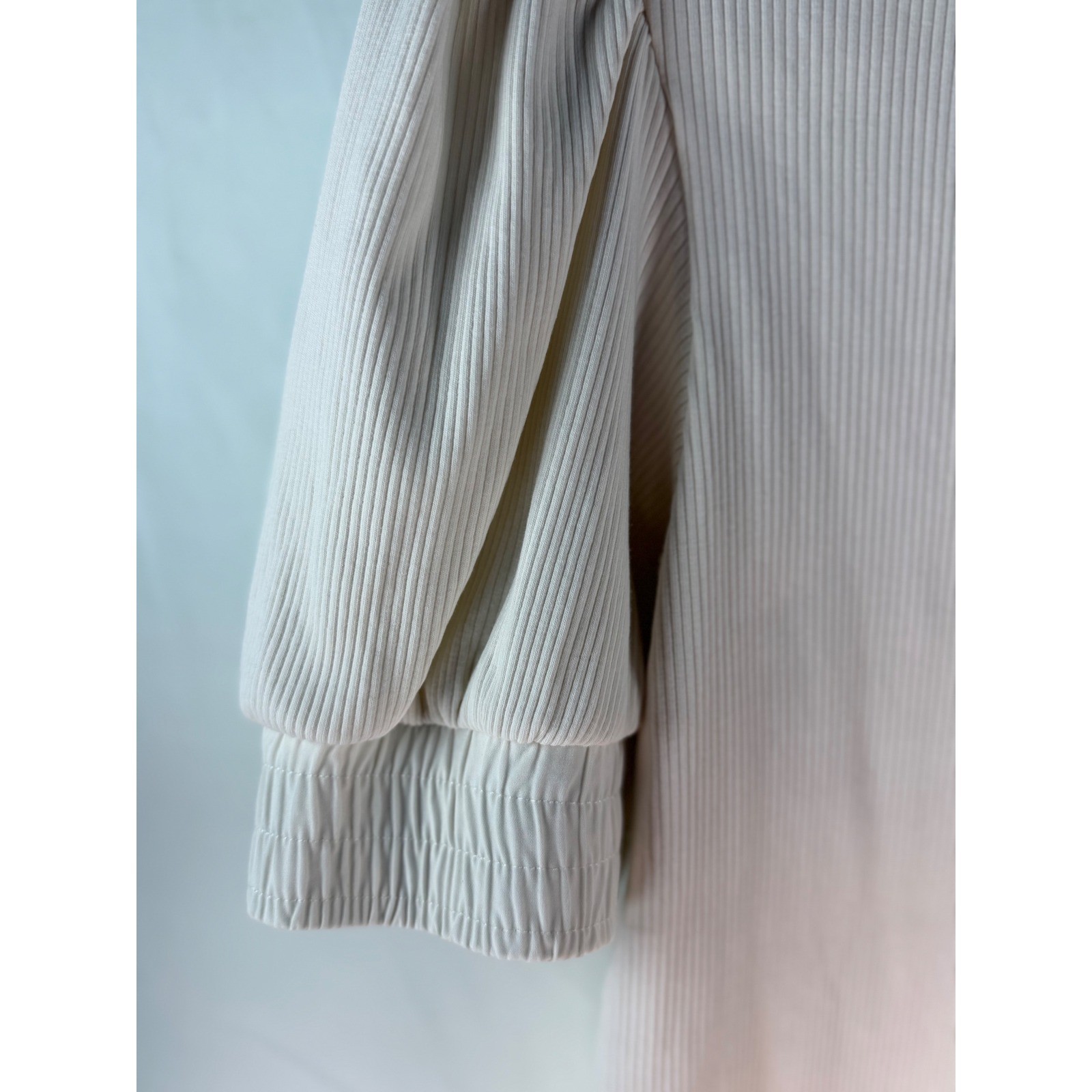 Derek Lam 10 Crosby Womens Ribbed Henley Puff Sleeve Top Cream Off White Large