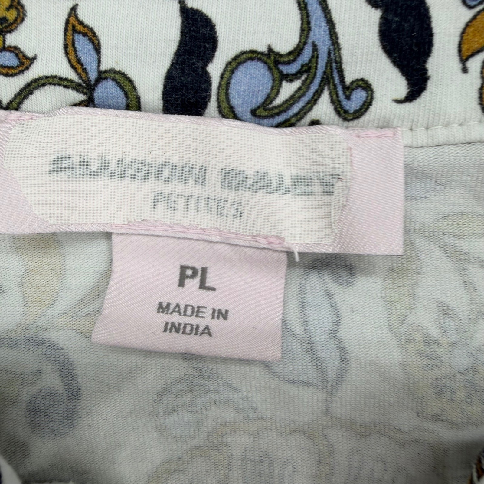 Allison Daley Petites Floral Lace Up Neck Top White Multi Color PL 3/4 Sleeve