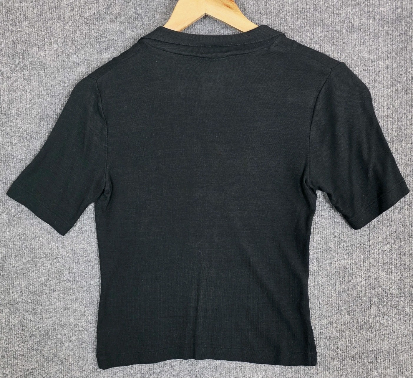 Agnes b Paris Silk Blend Collared Baby Tee Top Black Cropped Minimalist SZ S