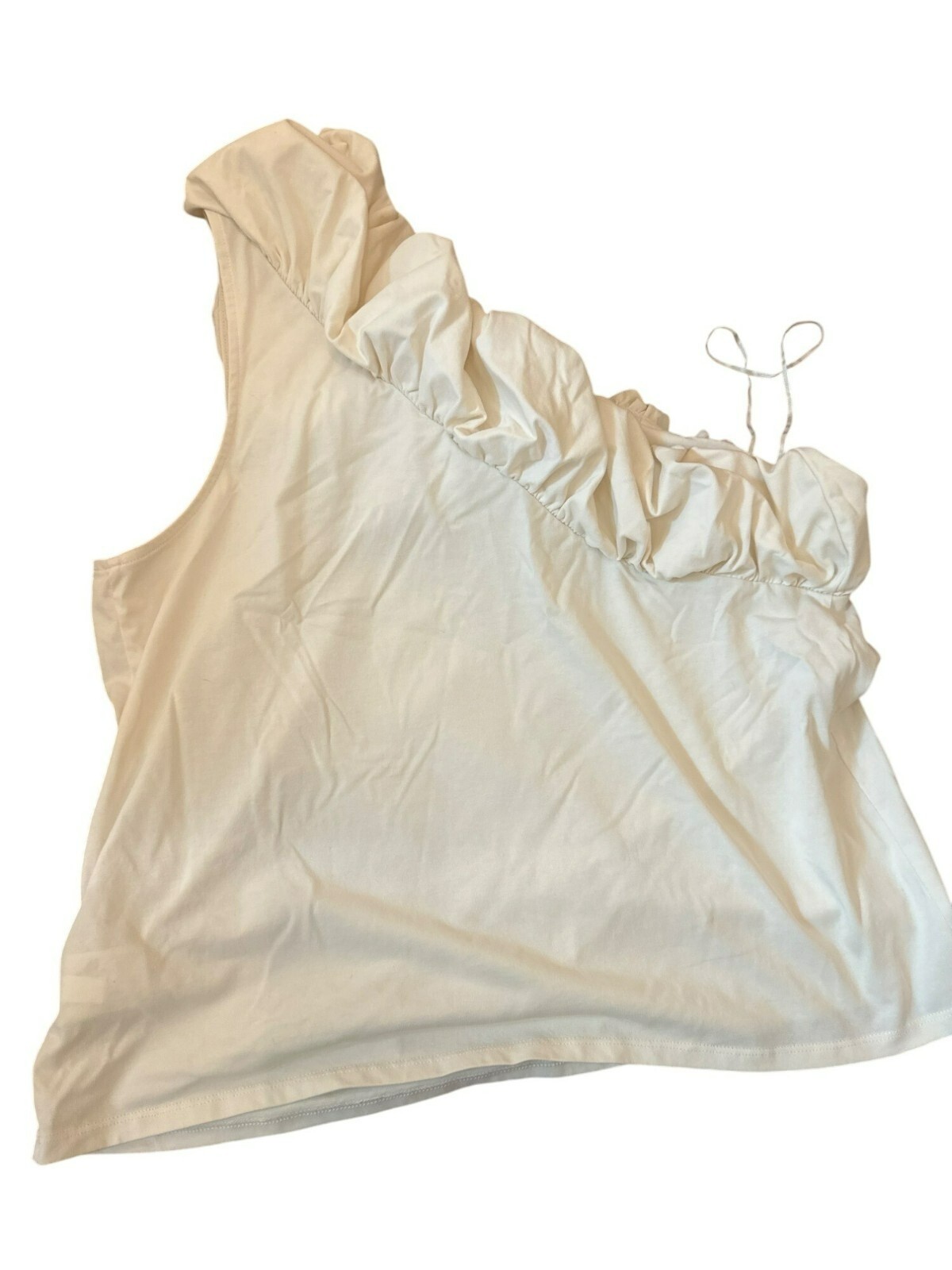 Express Top L Ivory One-Shoulder Ruffle 75% Cotton 25% Polyester Preppy Classic
