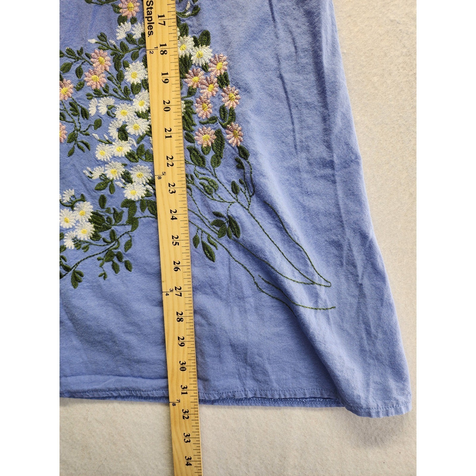 Misslook Womens Blue Floral Embroidered Sleeveless Cotton Blend Top Size 1XL