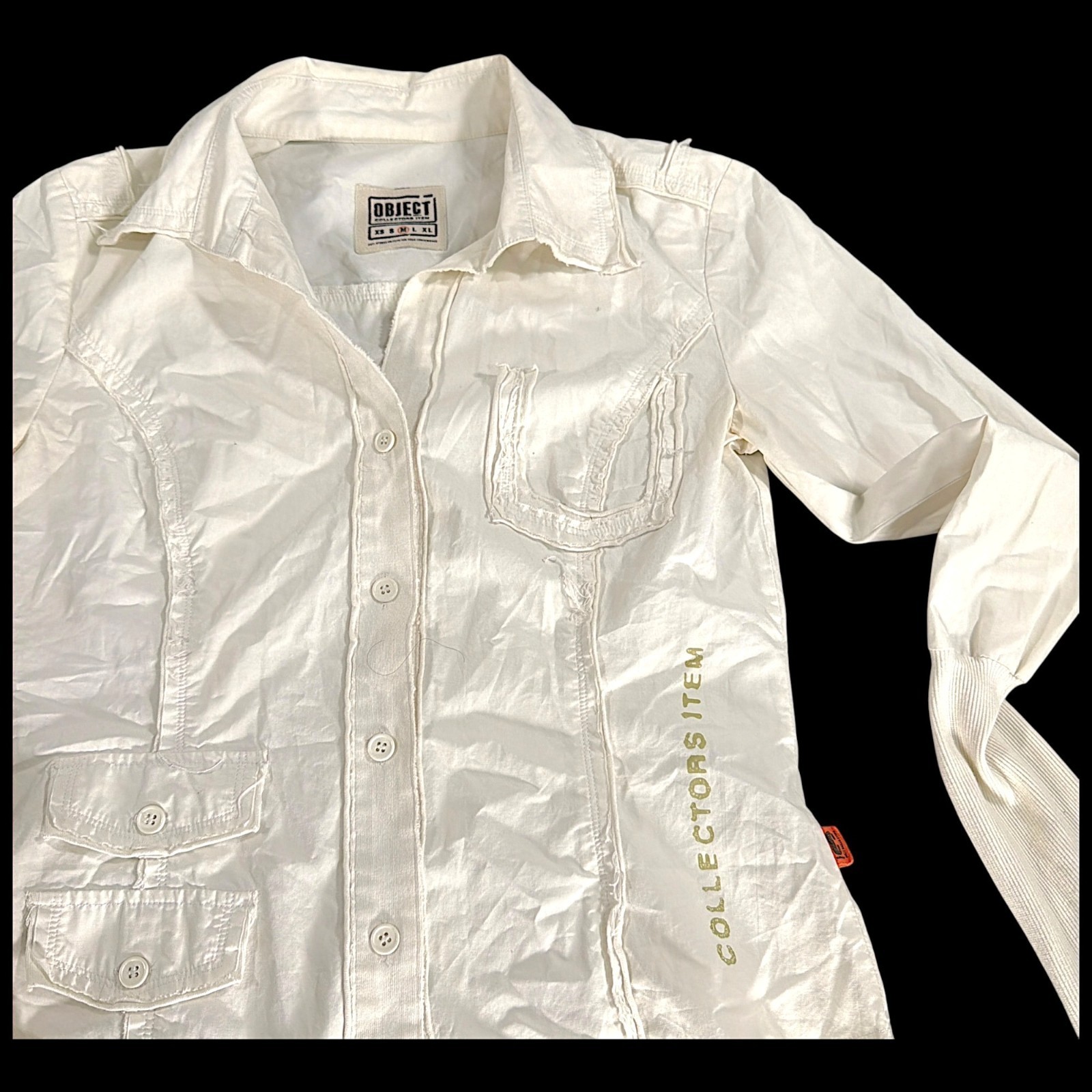 Object Collectors Item Top Womens M White Shirt Distressed Scandinavian Y2K