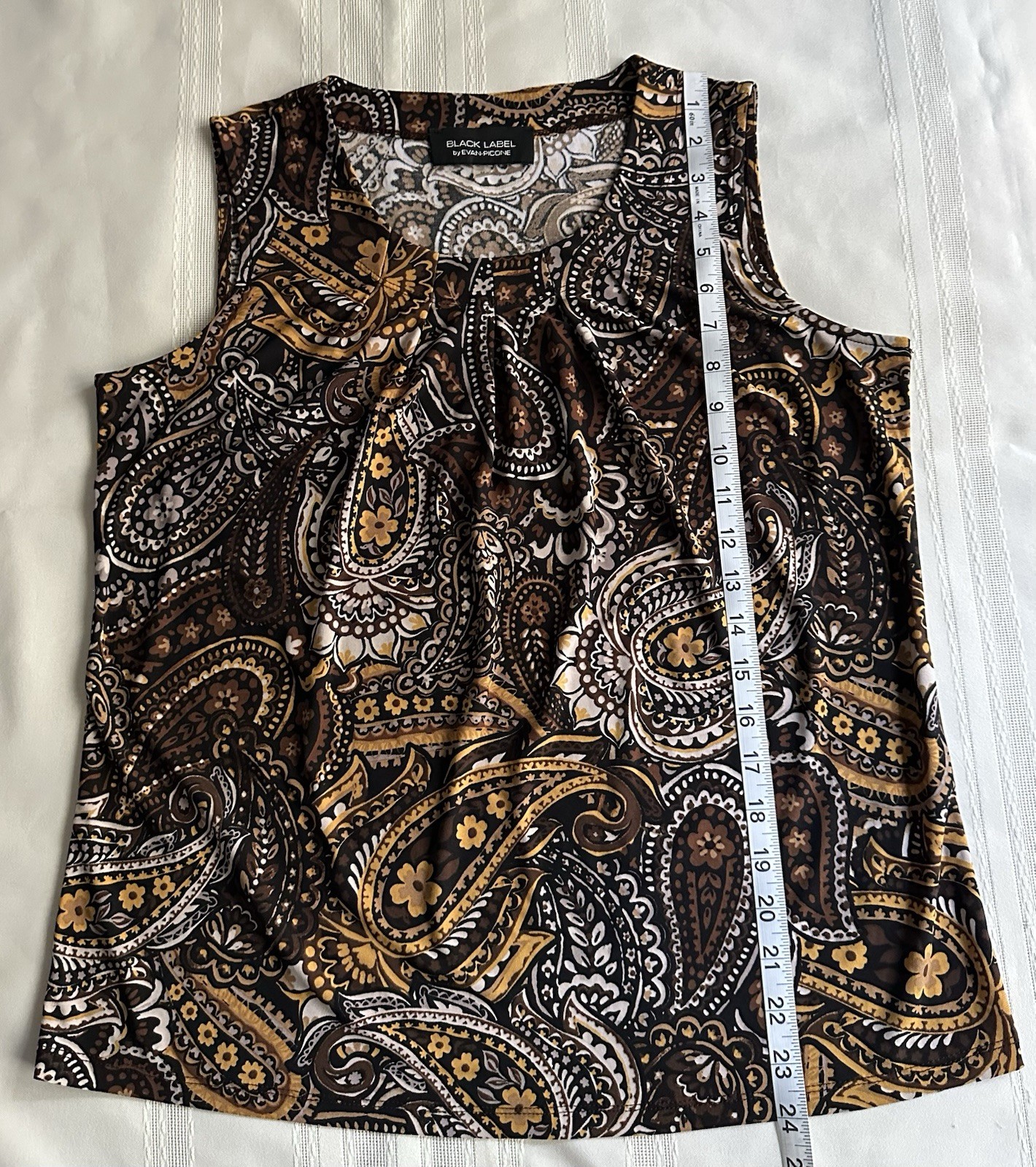 Black Label by Evan-Picone Paisley Print Sleeveless Blouse Size M Brown Gold
