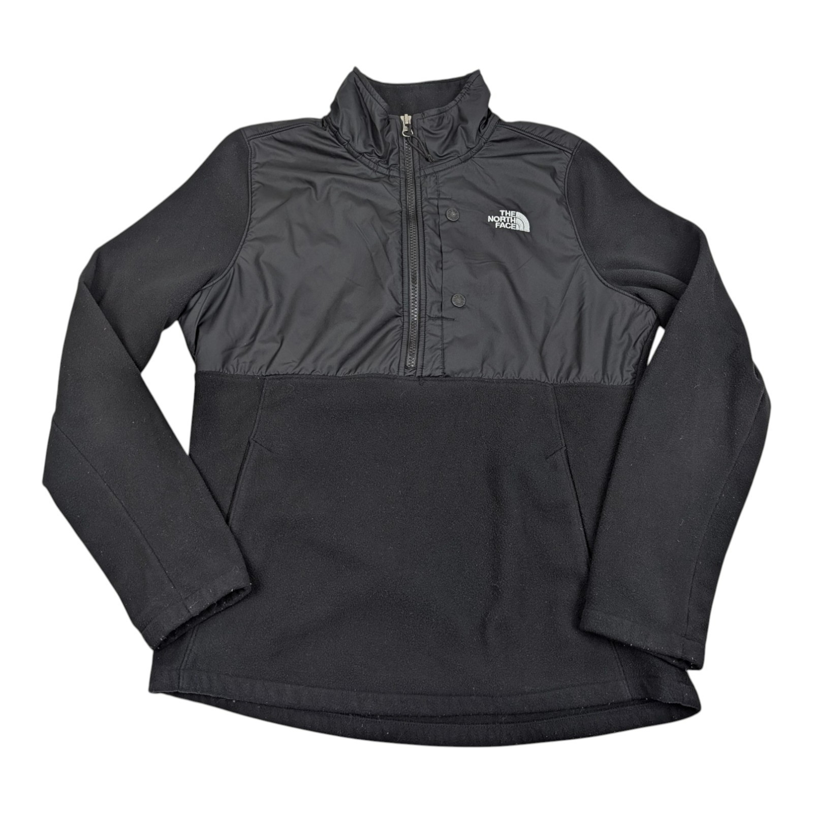 The North Face 1/4 Zip Black Fleece Jacket Top Size MED
