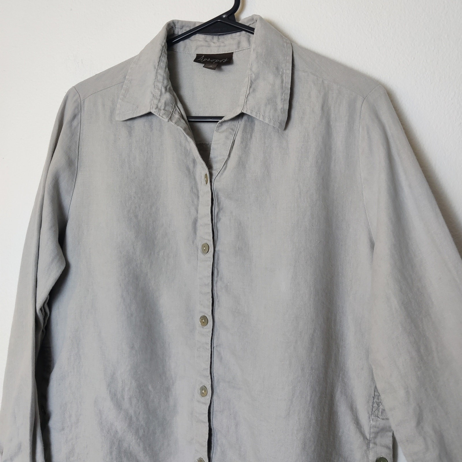 Apropos 100% Linen Button Up Shirt Taupe Gray Medium Neutral Coastal Minimalist