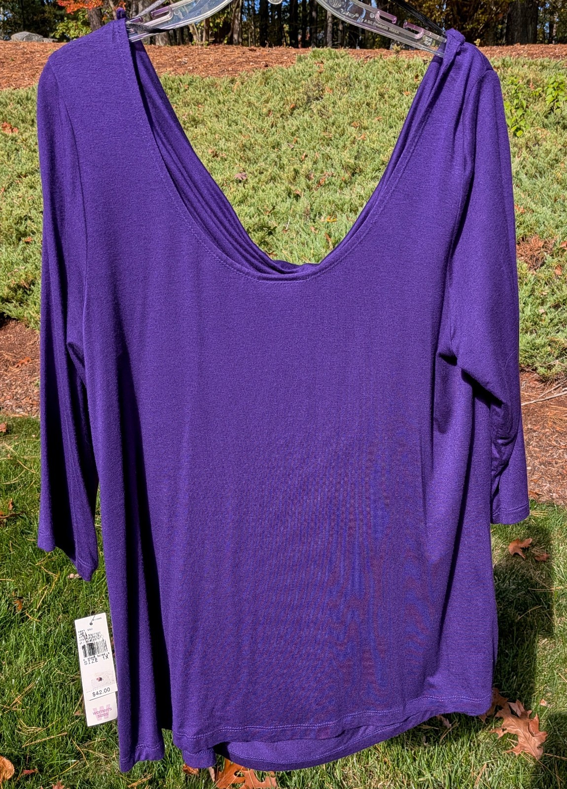 ALYX Women’s Plus Size 1X Purple Draped Cowl Neck 3/4 Sleeve Knit Blouse Top NEW