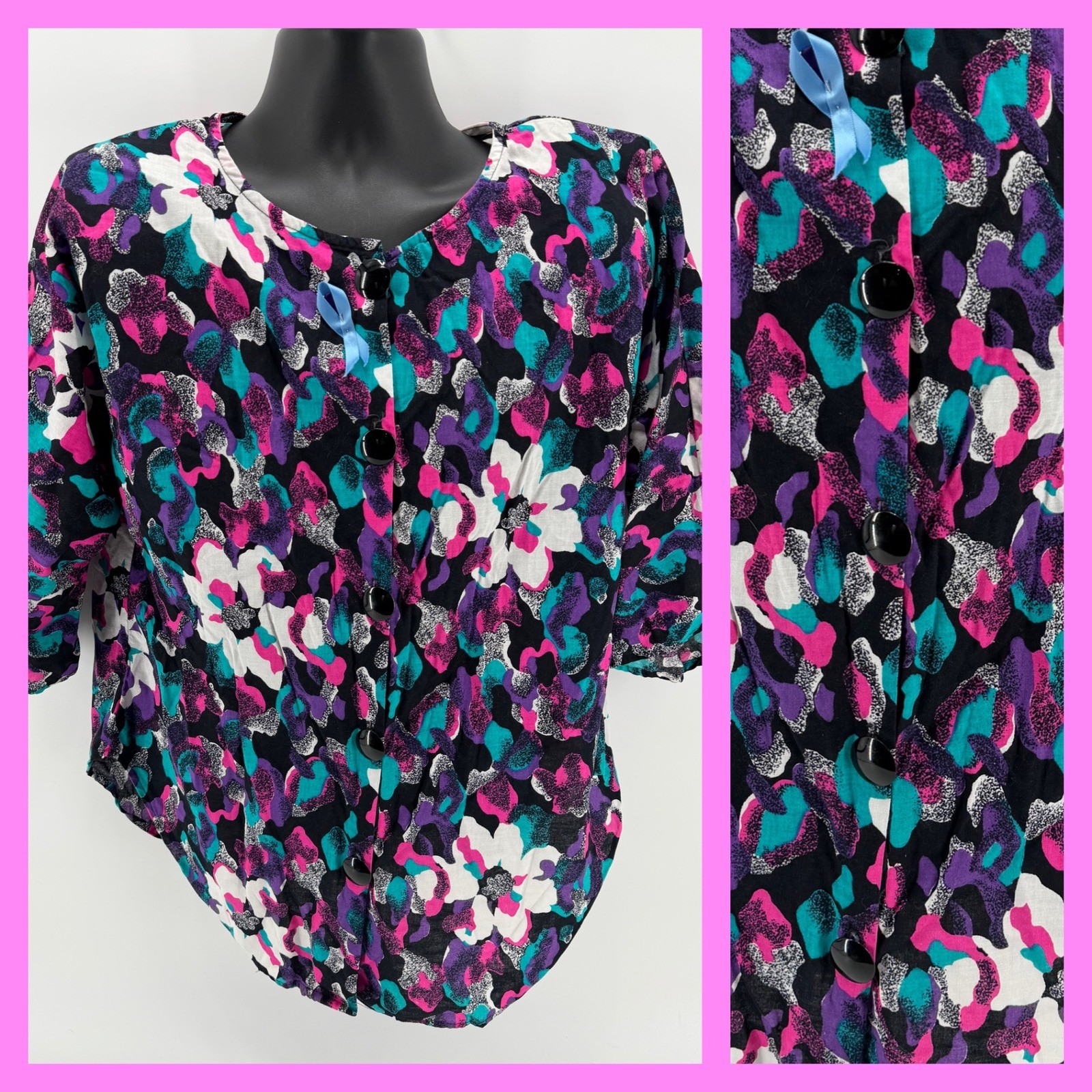 VTG 80s 90s Extra Pretty of California Floral Blouse Top Plus Size 18W USA Made