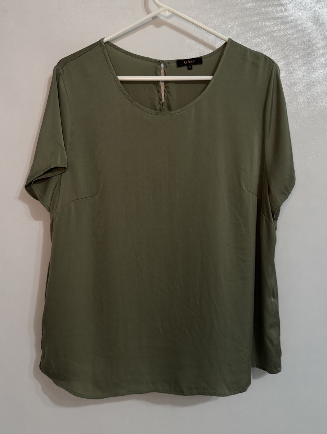 Quince XL Washable Stretch Silk Tee Shirt Womens Moss Green Short Sleeve Solid