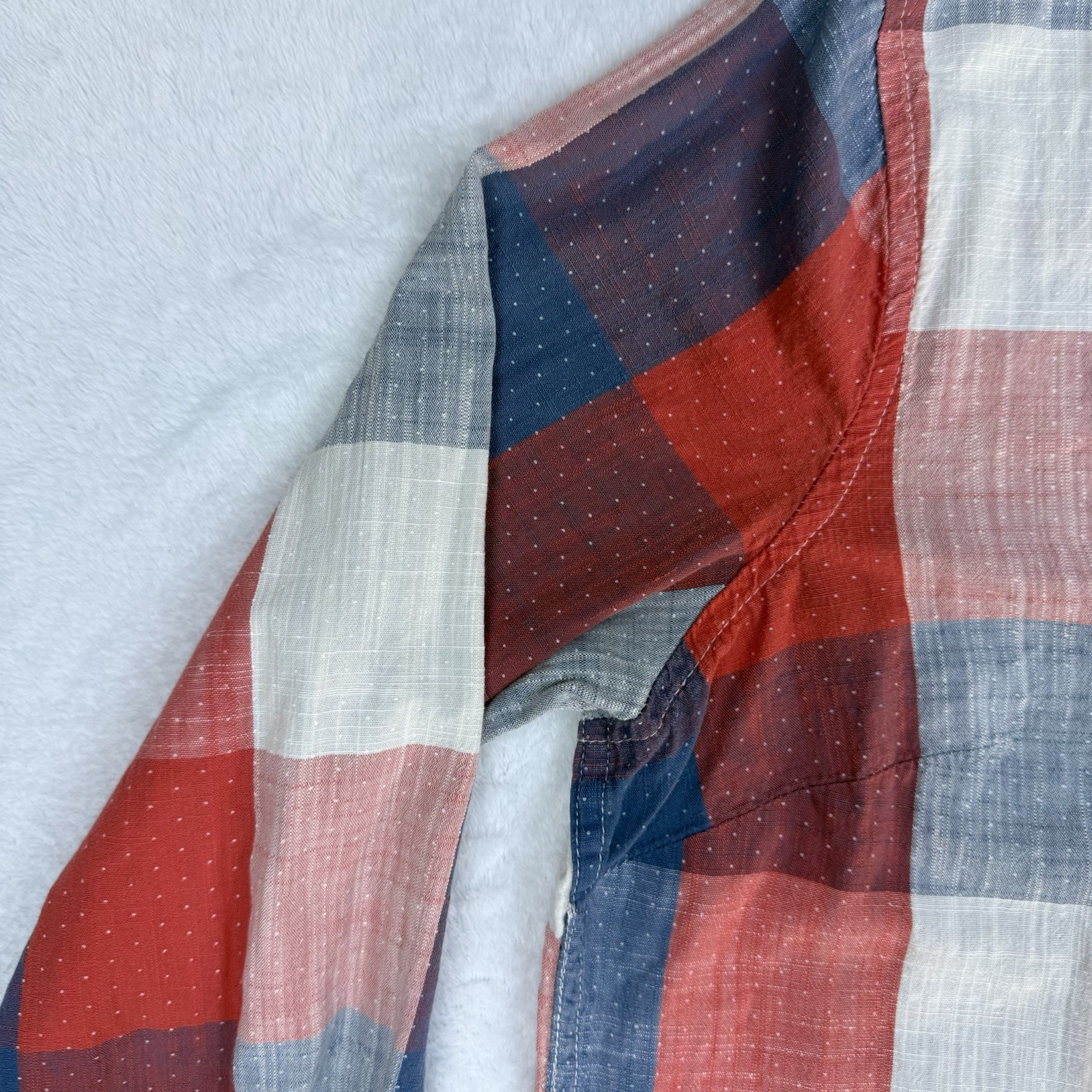 Merona 100% Cotton Red, White & Blue Plaid Shirt L Patriotic Casual Cool Comfy
