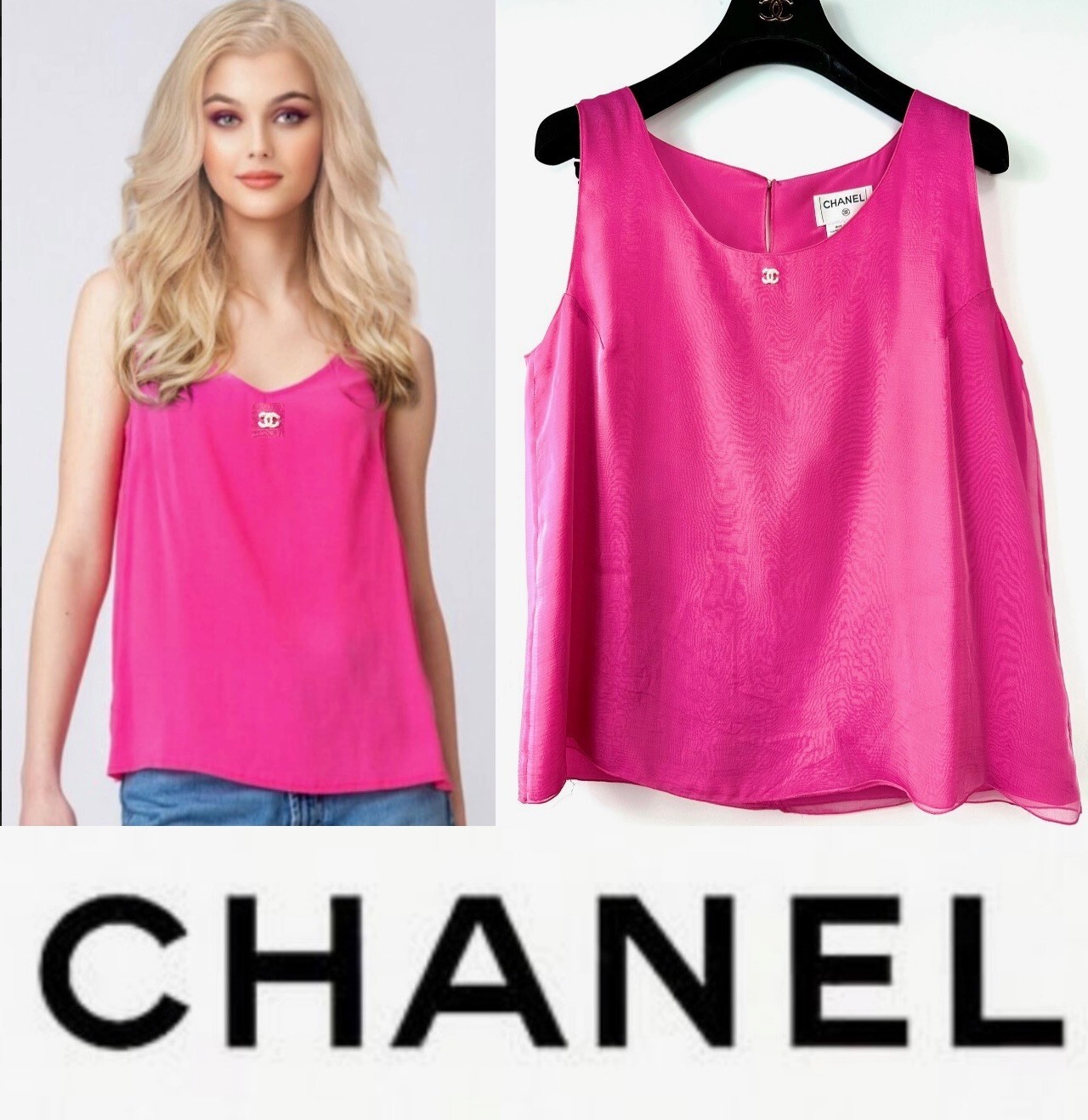 Chanel Vintage 2001 Barbie Pink White Logo Top 38 40 42 6 8 10 Shirt Jacket M L