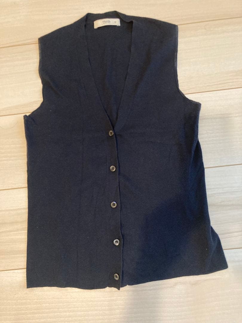 PRADA Knit Vest Size 40 Navy Blue 55cm Length Cotton Lightweight