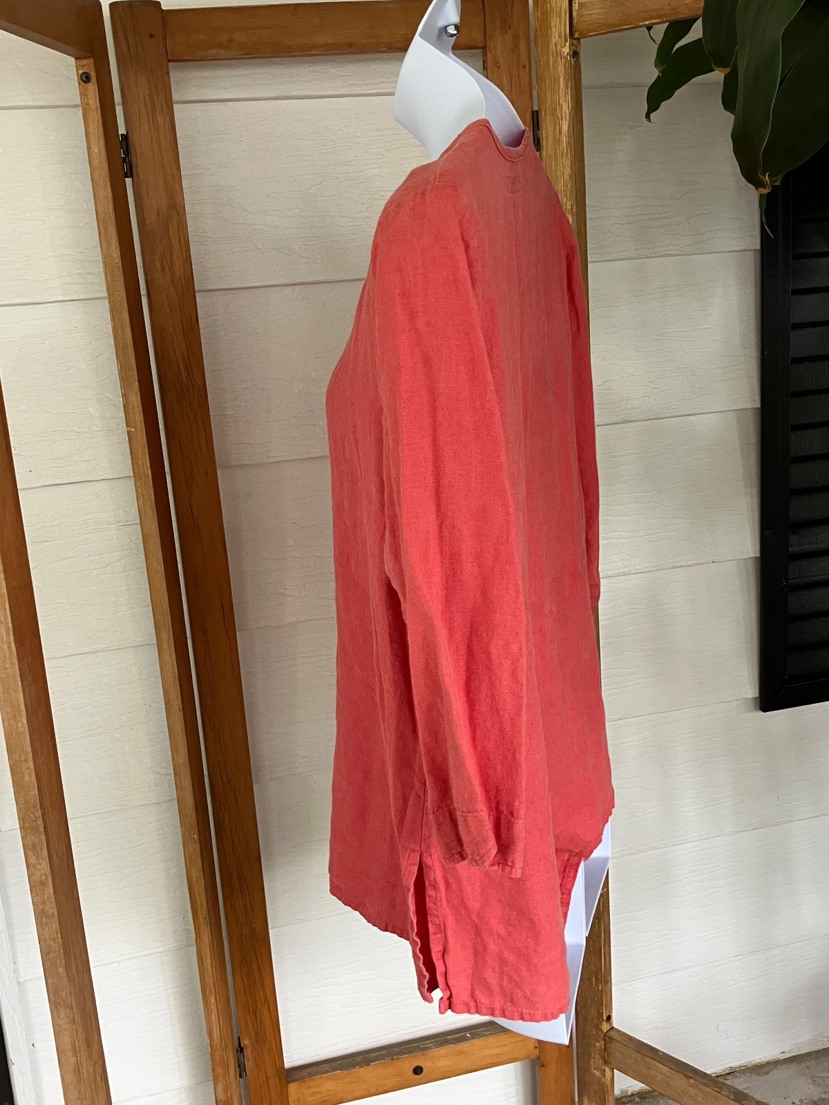 FLAX medium weight linen tunic top M melon, coral V-neck no pockets