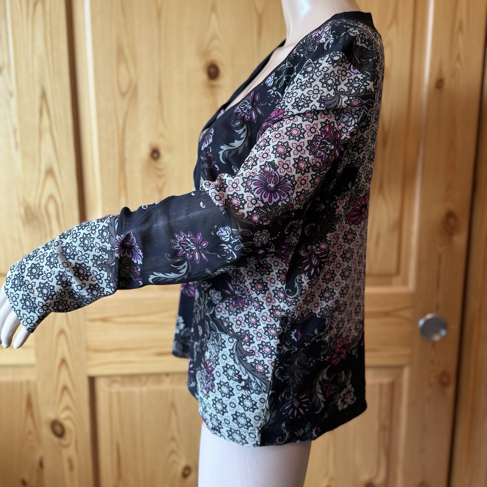 Vintage Y2K Simply French Floral Sheer Mesh L Top Black Whimsigoth Fairy