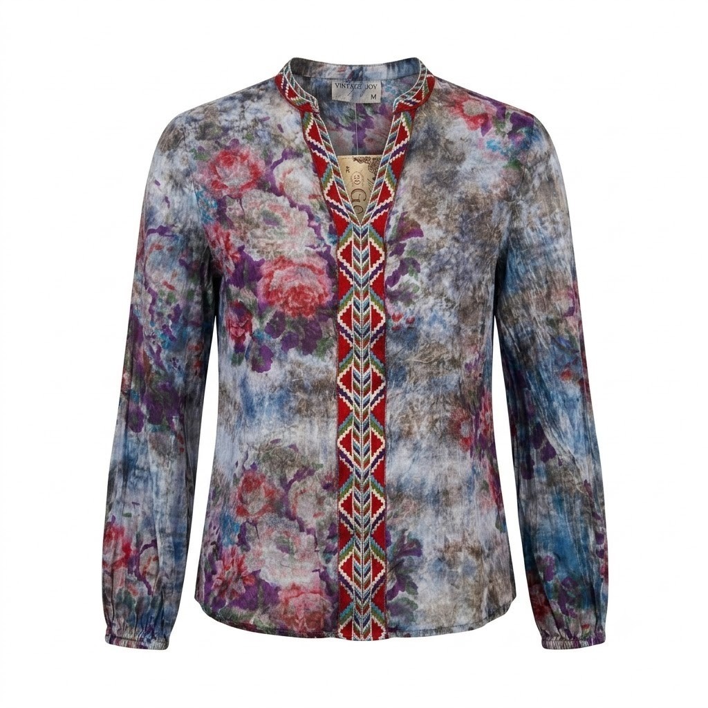NEW Vintage Goa Blue Floral Cotton Embroidered Boho Shirt Medium – CJ
