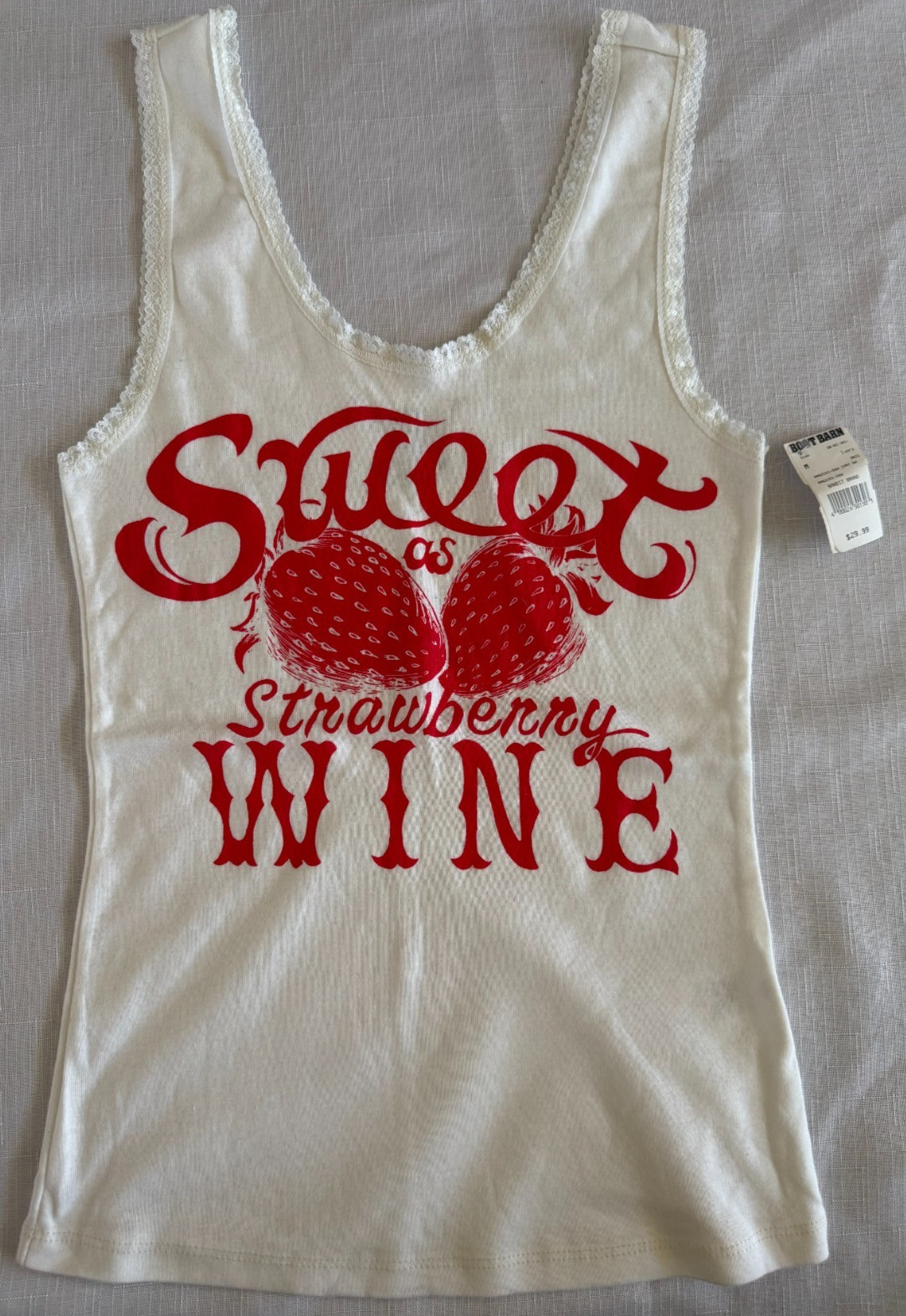 SWEET STRAWBERRY WINE WHITE GRAPHIC TANK BANDIT BRAND BOOT BARN SIZE MEDIUM