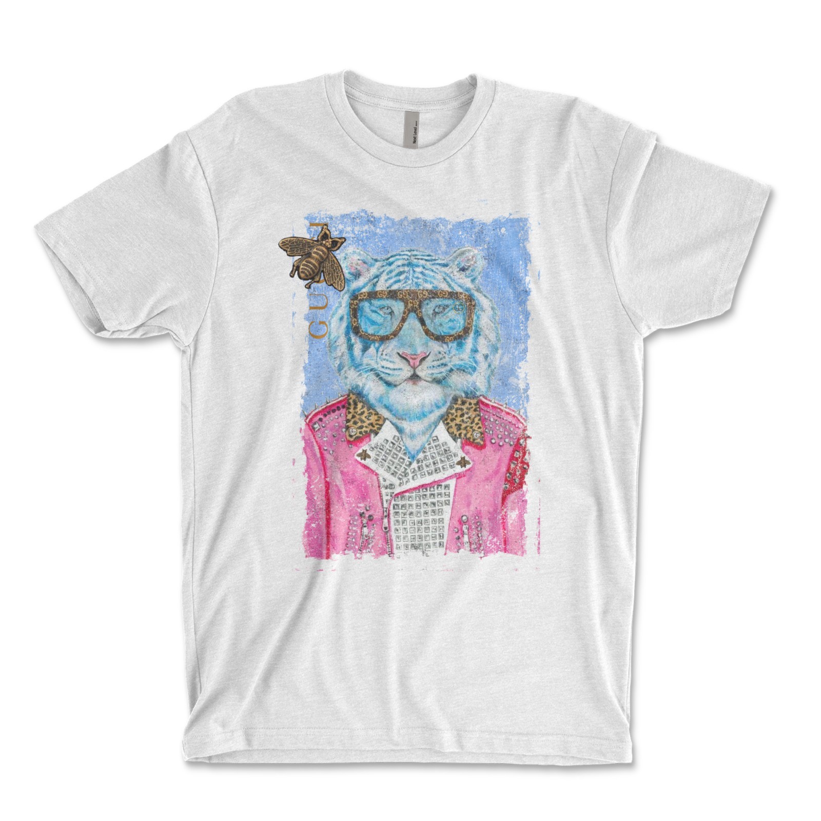 Designer Inspired Fashion Tiger Shirt, Luxury Inspired White Tiger T-Shirt