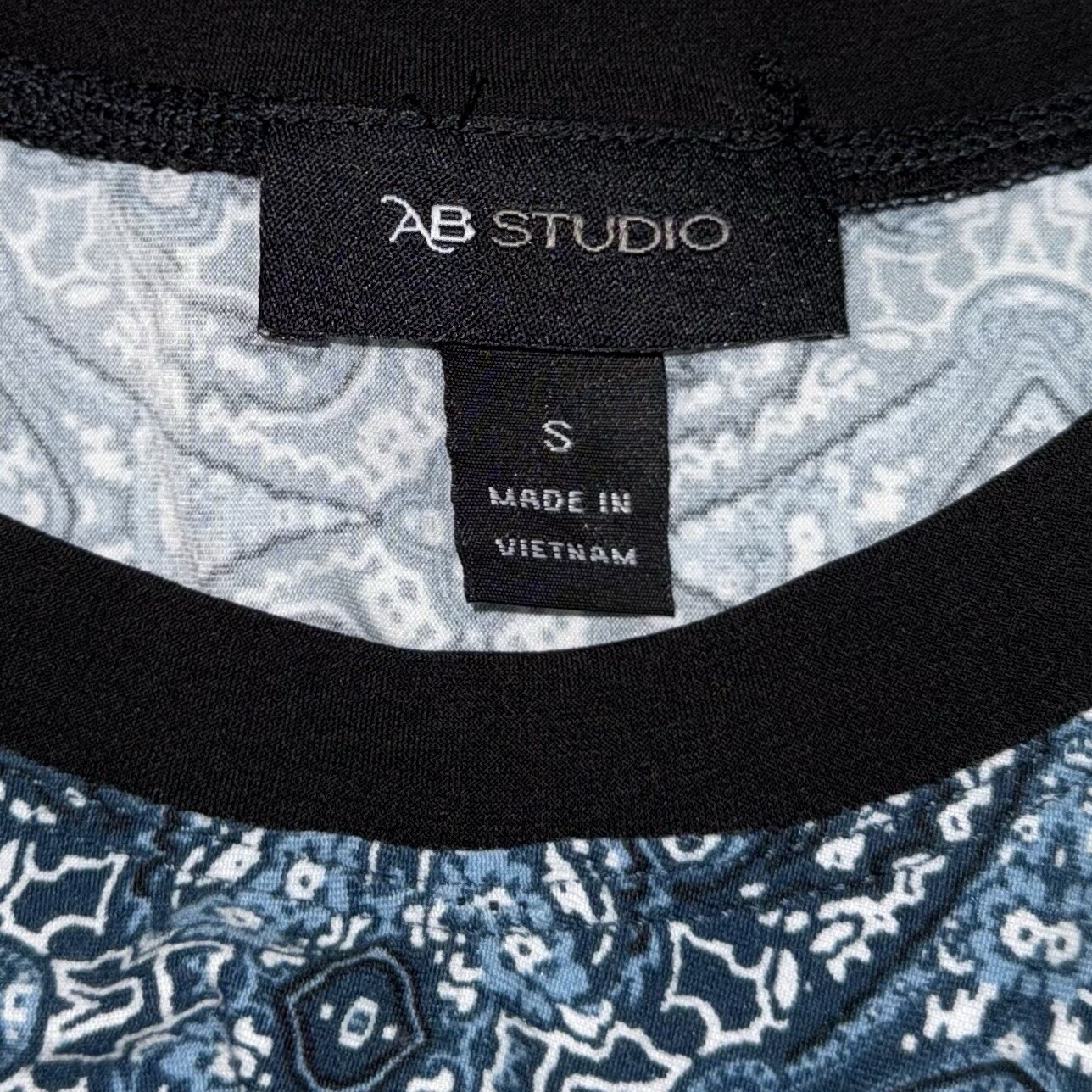 AB Studio Tunic Top Womens S Blue Multicolor Boho Floral Abstract Casual Shirt