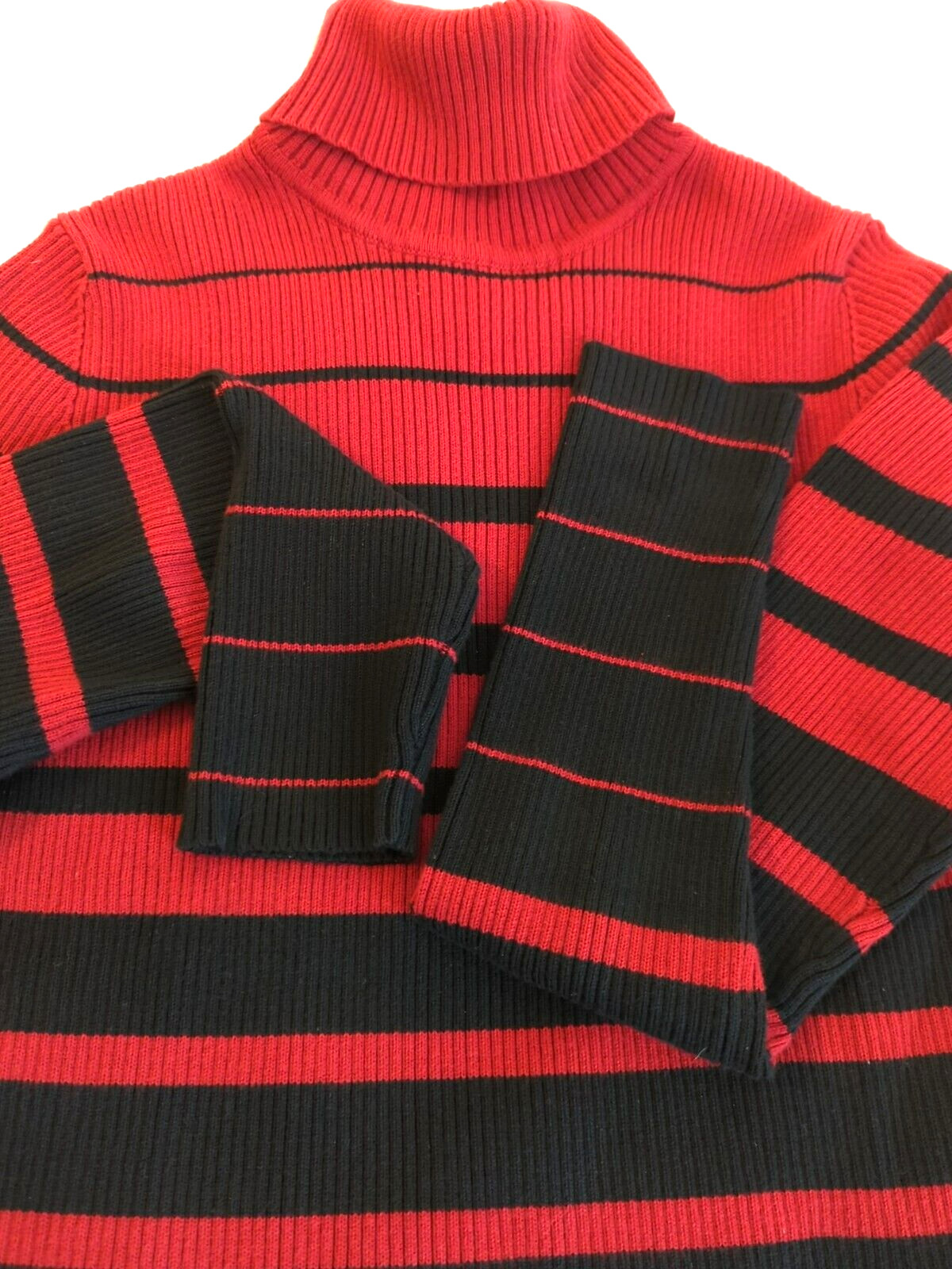 Vtg Turtleneck Women M Red Black Stripe Jones New York Country Australia Classic