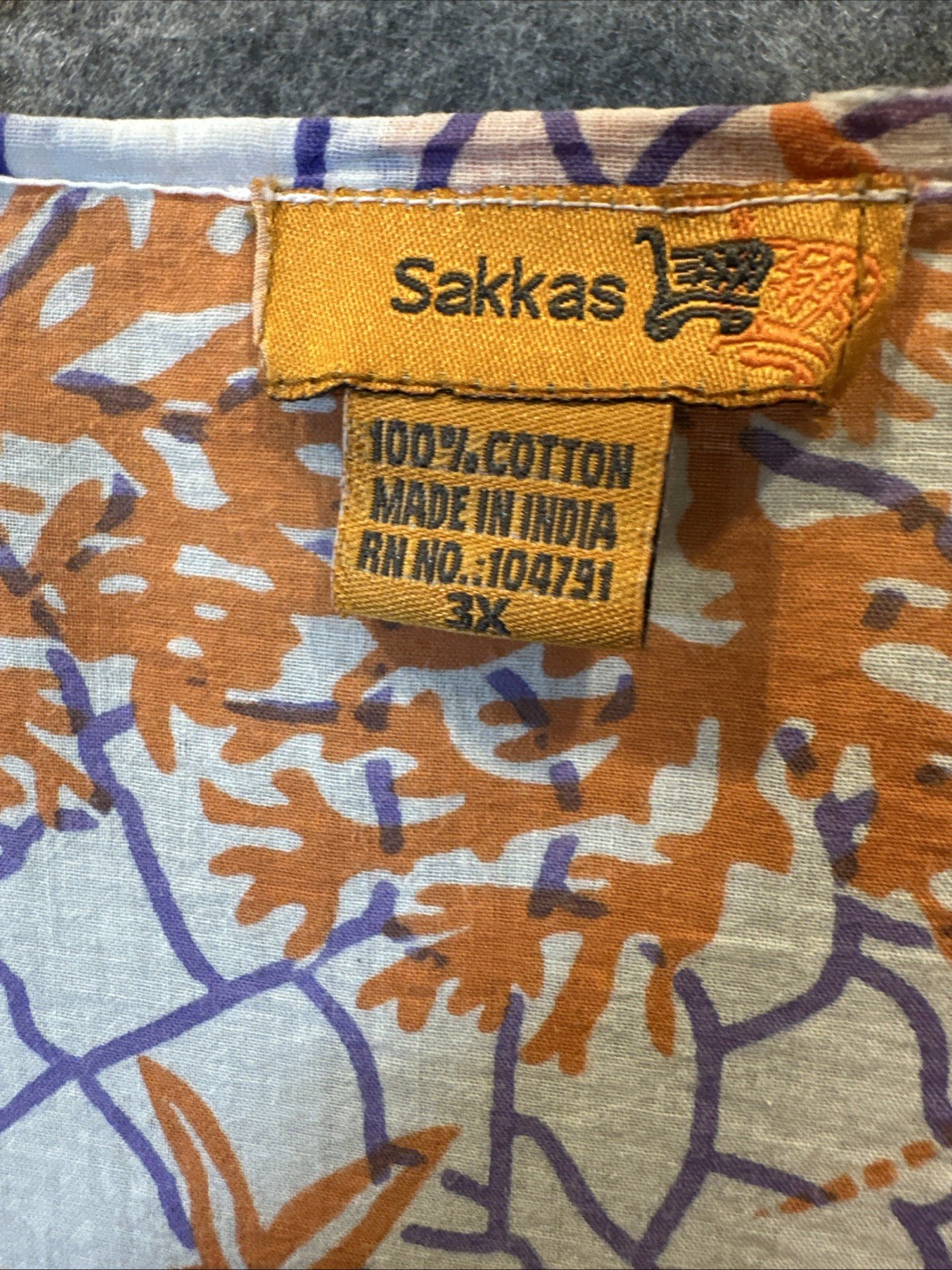 Sakkas Americas Long Sleeve Cotton Tunic Top 3X Orange White Boho Beach Vols