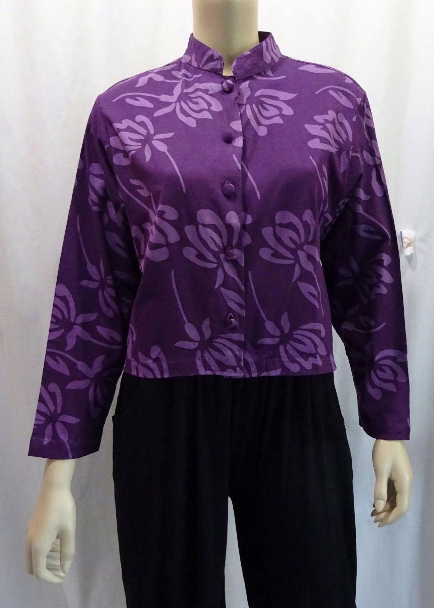 A21 Artsy Purple Batik Patterned Crop Top Jacket Lagenlook Bust 40 M L