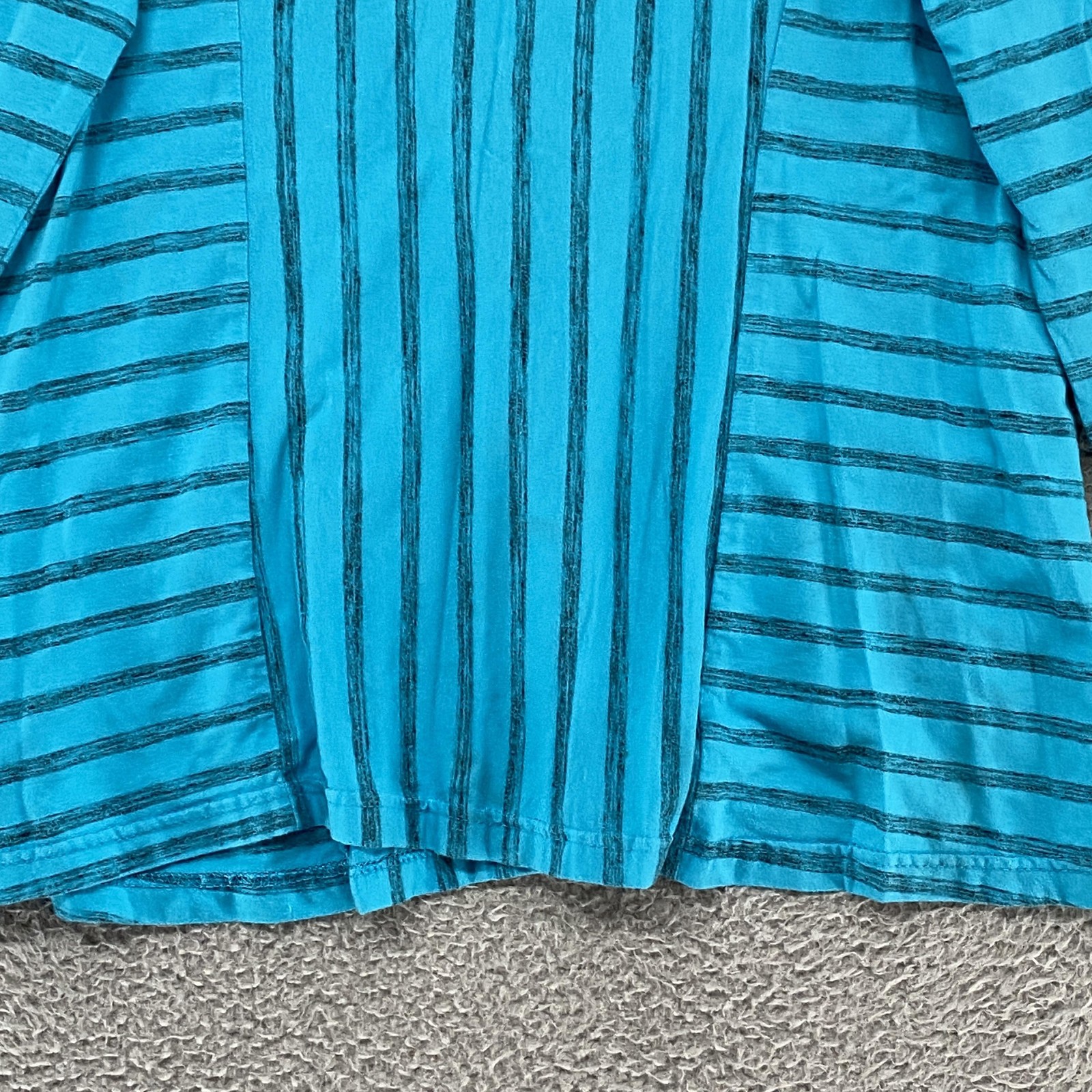 Yushi Stripe Tunic Top Womens Medium Blue Cowl Neck Long Sleeve Jersey Relaxed