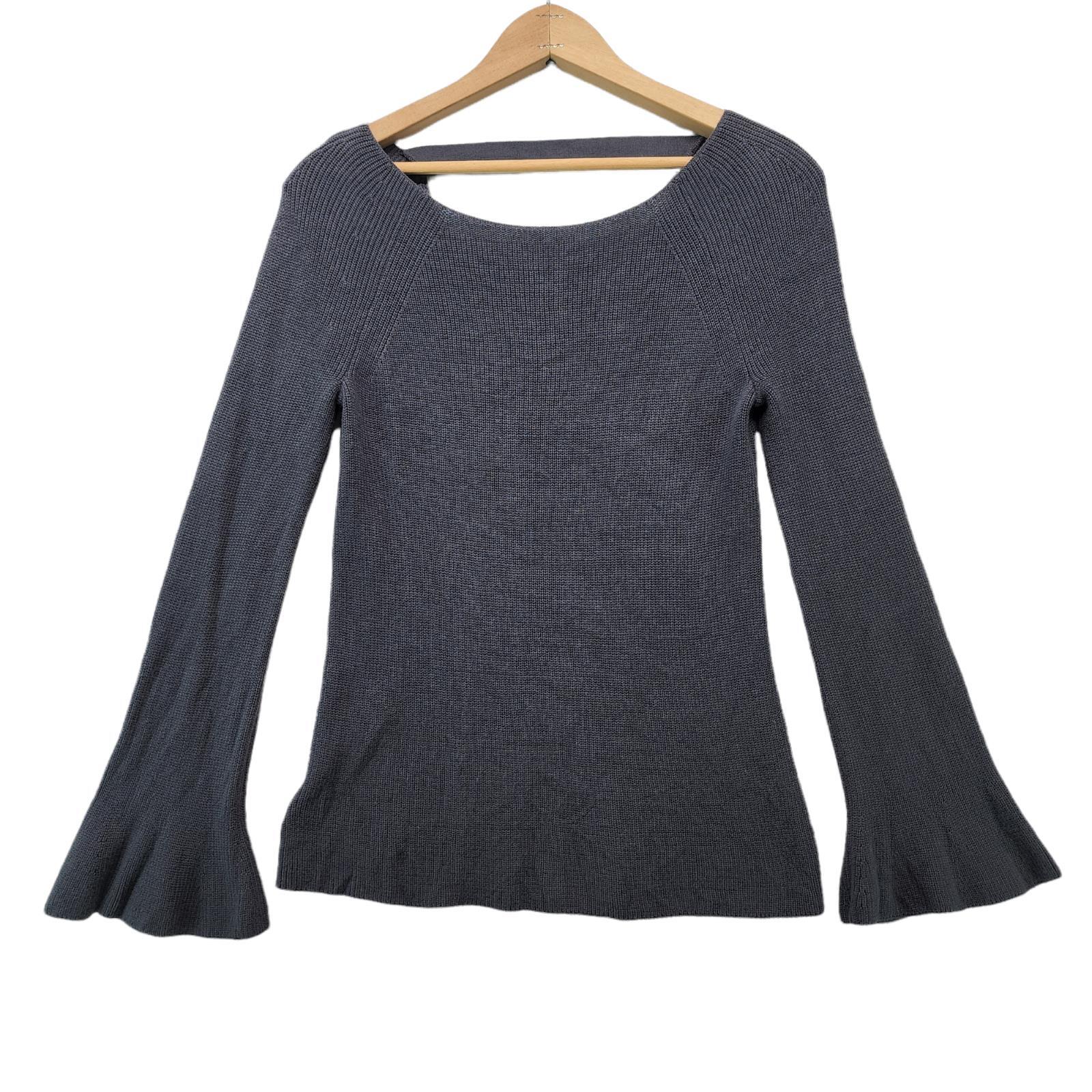 Ann Taylor Loft Womens Silk Blend Top Rib Knit Sweater Cut Out Back Gray Size S