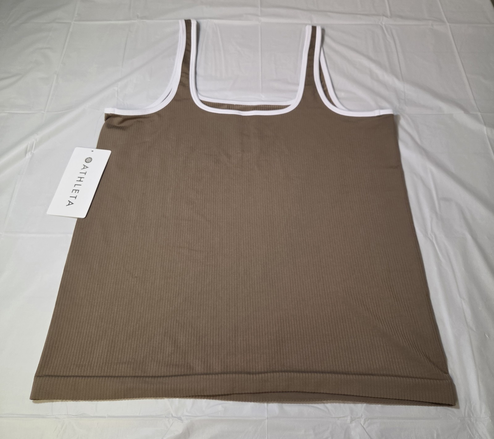 Athleta Women’s Brown Seamless Square Neck Tank Top White Trim Size XL