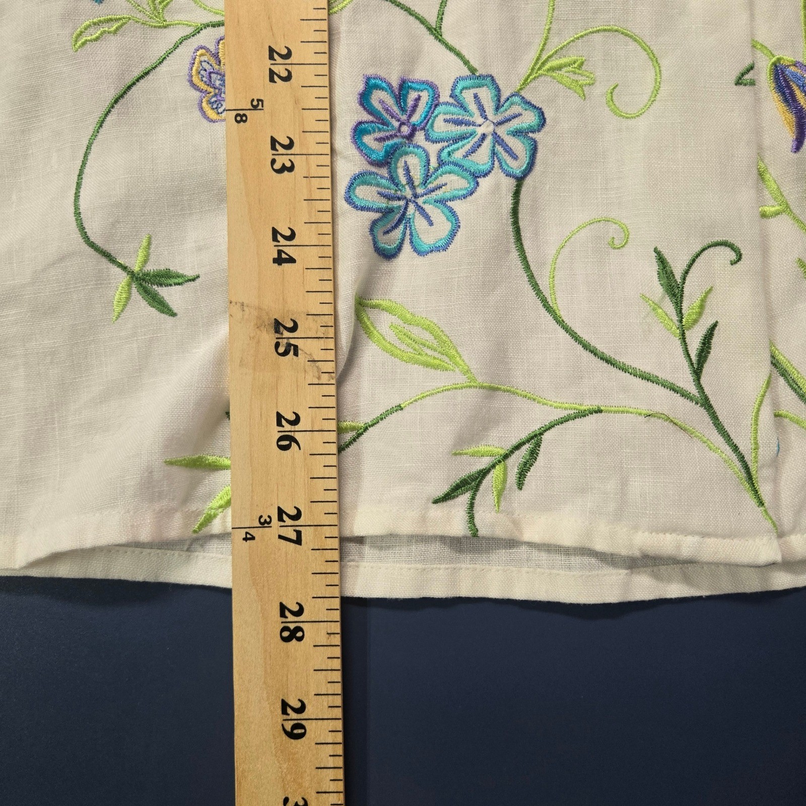 Cottagecore Floral Embroidered Linen Button Up Shirt White Roll Tab Top PS